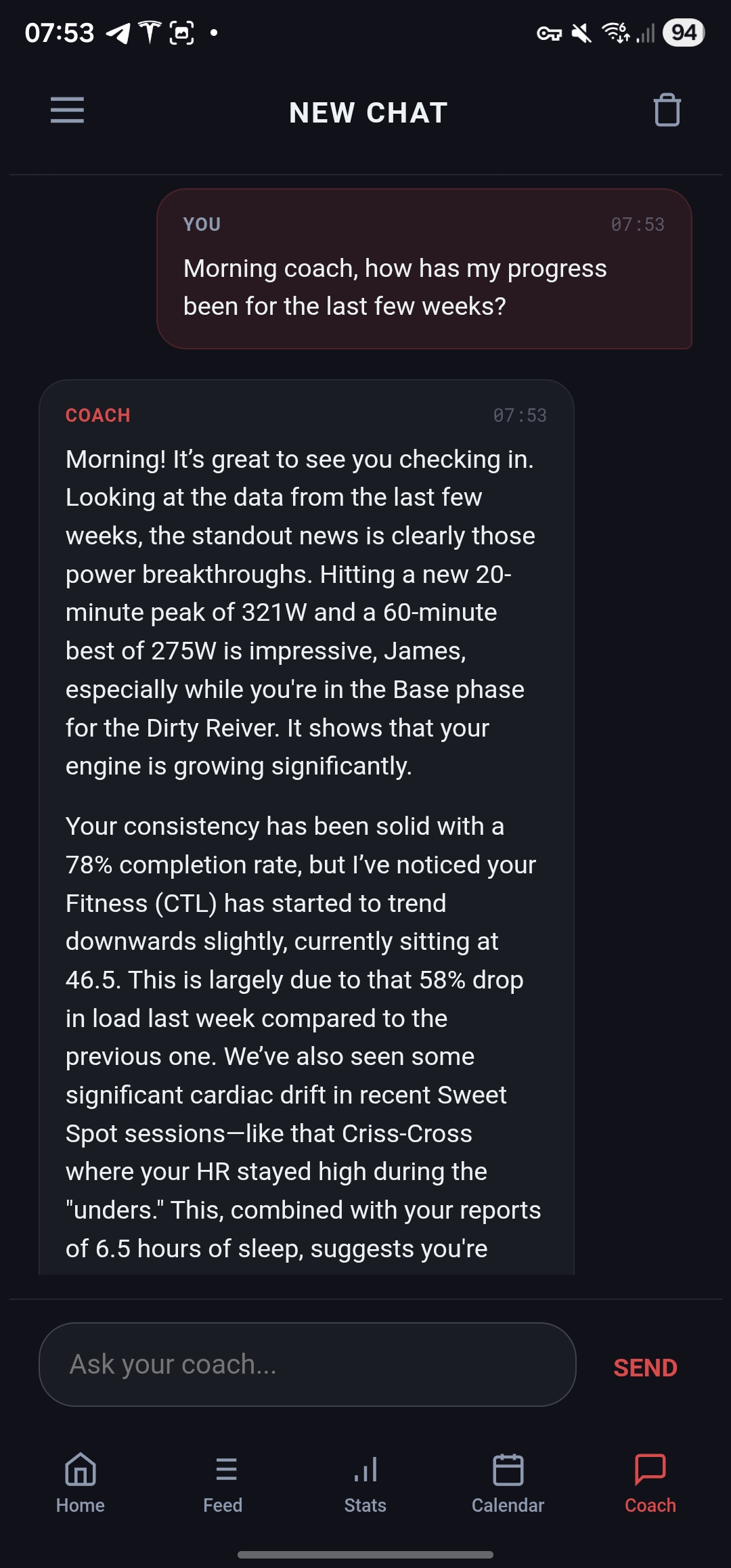 AI Coach Chat Interface
