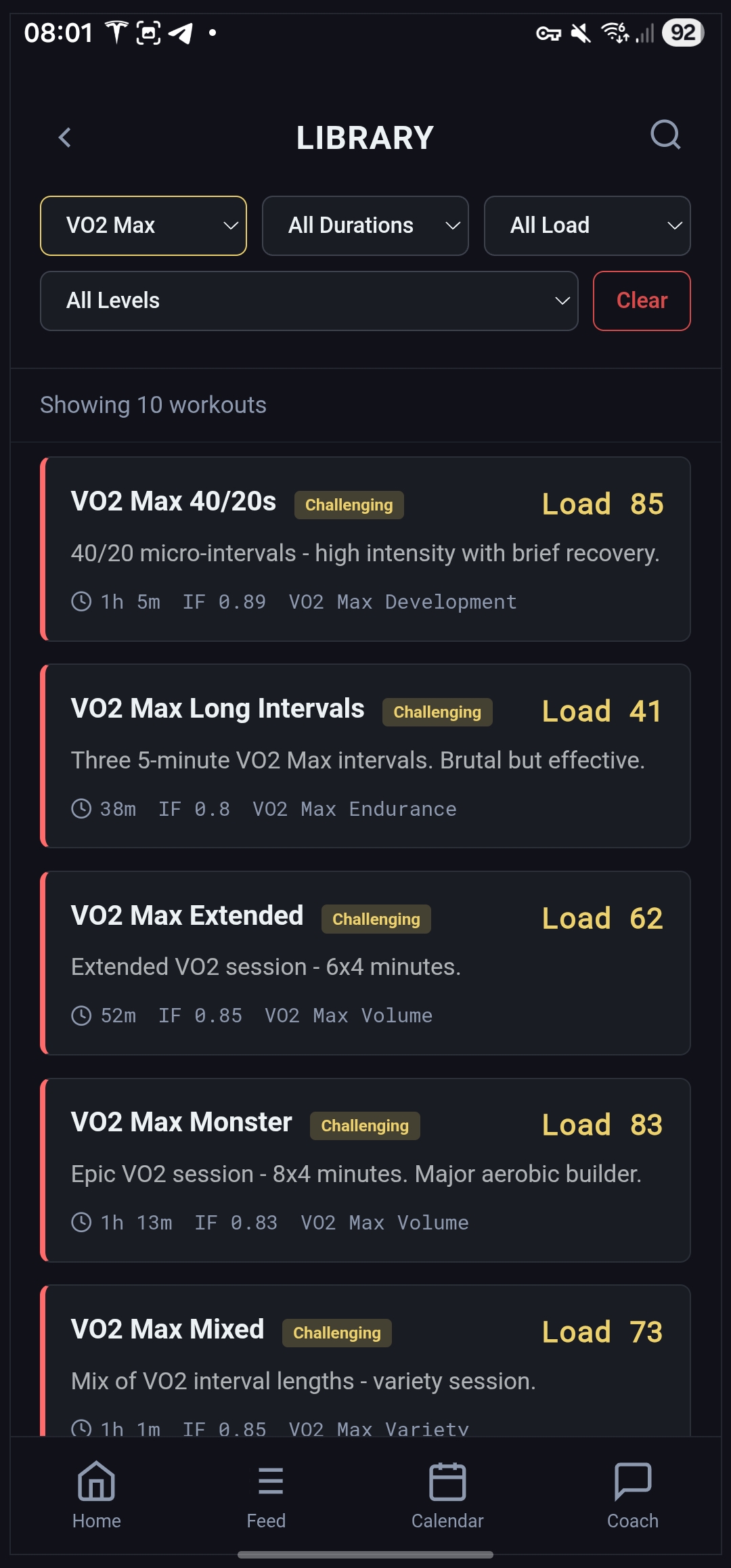 Workout Library Interface