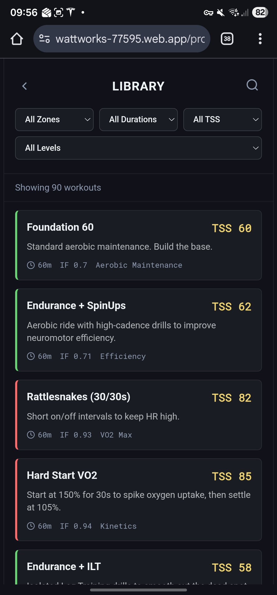 Workout Library Interface